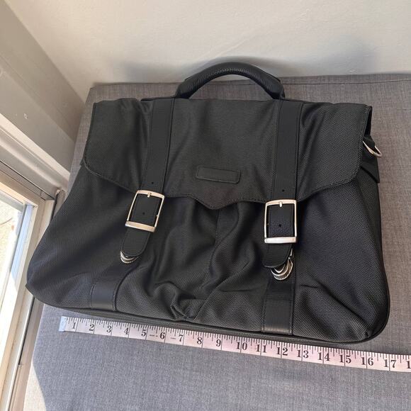 Cole Haan Canvas Leather Trim Briefcase Bag Grey Black 16" Messenger Laptop Bag - Picture 14 of 16